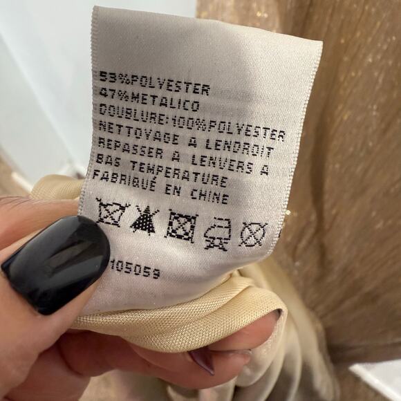 Aqua Gold Ruffled Cap Sleeve Off Shoulder Metallic Maxi Gown Sz 4 NWT - Picture 8 of 14